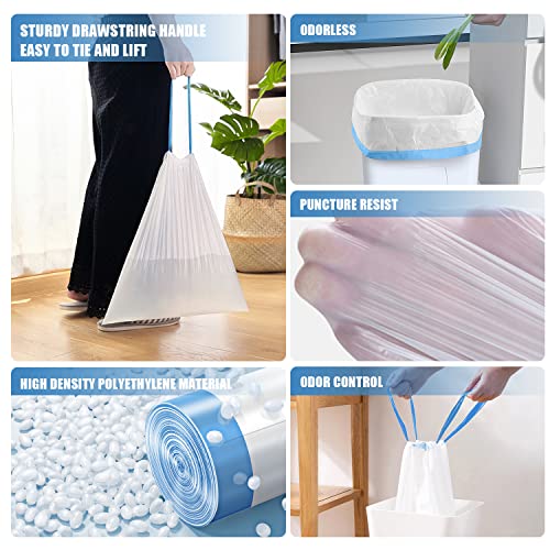 FORID 2 Gallon Small Trash Bags - 60 Count Drawstring Bathroom Liners