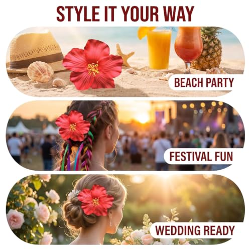 Red Hawaiian Flower Hair Clips 2Pcs Bohemian Hair Accessories