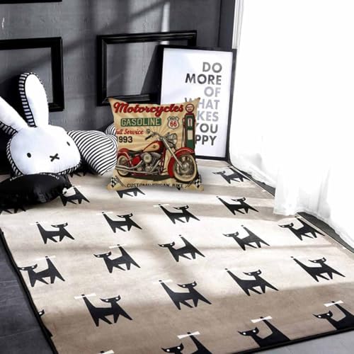 Mugod Retro Route 66 Motorcycle Throw Pillow Cover 18x18