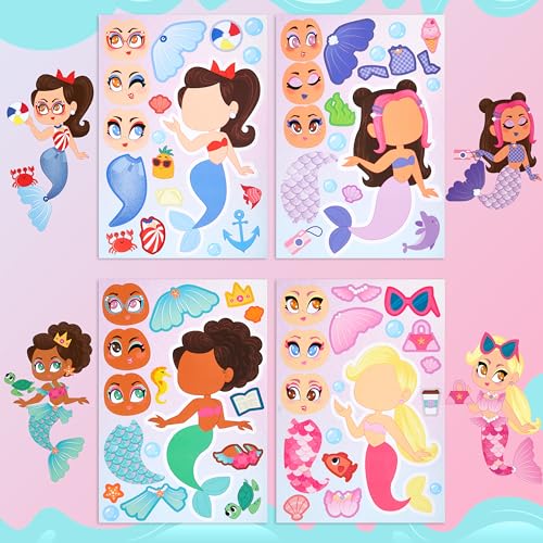 Joyin Mermaid Face Stickers for Kids - 36 Sheets, Party Favors & Crafts, Mermaid Theme Variation