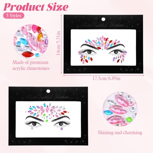 5 Sets Face Gems Self Adhesive Jewels for Festival Rave Makeup