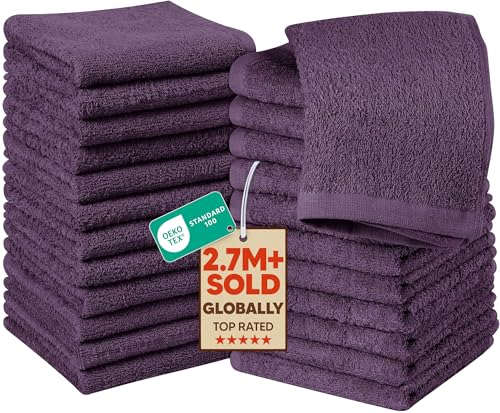Utopia Towels 24-Pack 100% Cotton Washcloths - 12x12 Inch, Plum