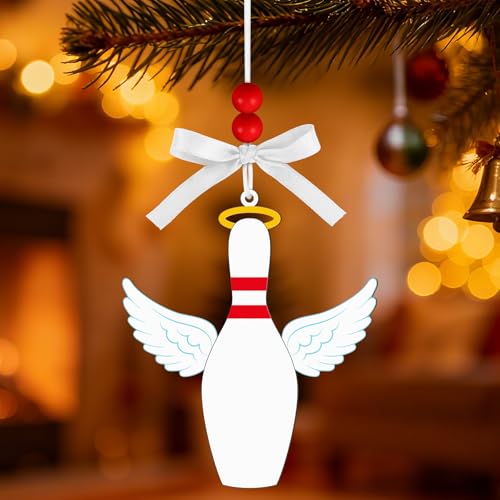 AKAIXI Wooden Bowling Angel Ornament 3.9 Inch Holiday Hanging Decor
