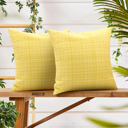 HADEEONG 18x18 Waterproof Outdoor Throw Pillow Covers, Yellow (Pack of 2)