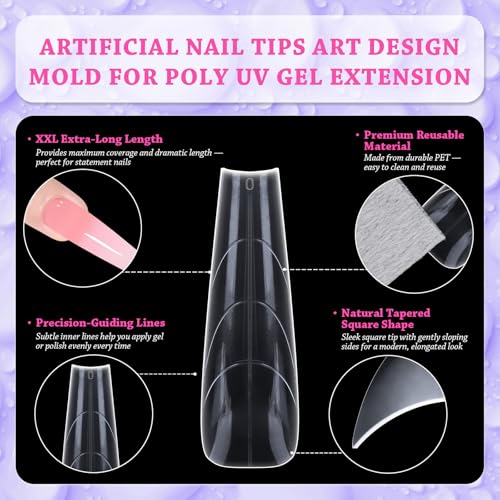 150pcs Clear Coffin Nail Forms, Long Straight Stiletto Molds for Polygel