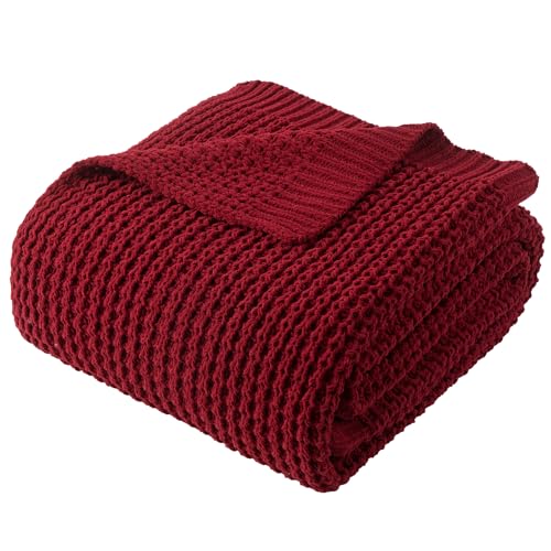 Red Knit Throw Blanket 50x60 Inches Cozy Waffle Couch Blanket - Bunnikins & Clover