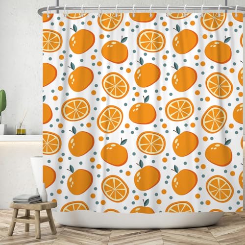 Orange Fruit Shower Curtain 72x72 in with 12 Hooks - Cute Citrus Design