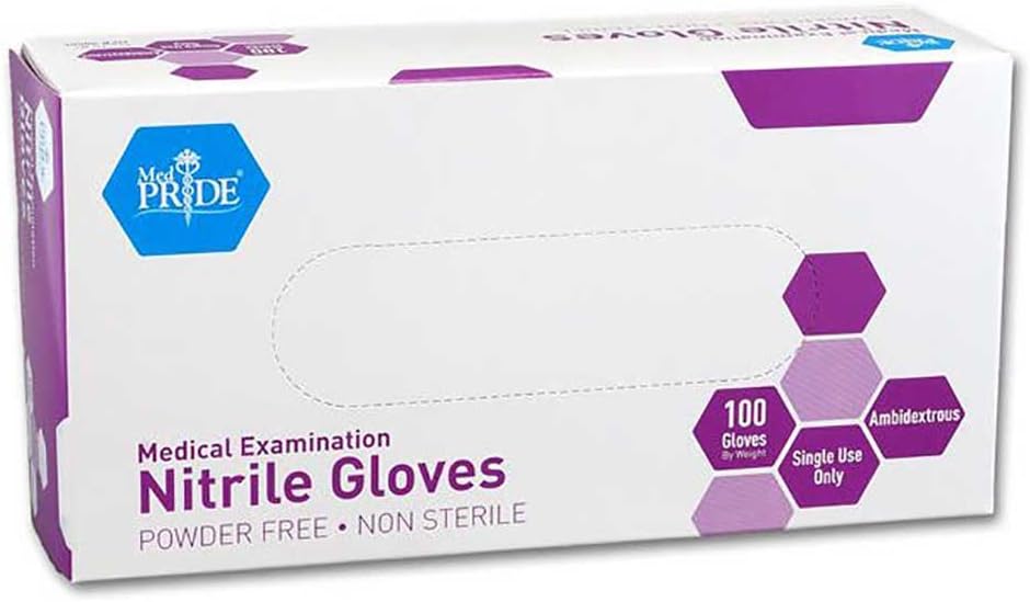 MedPride Nitrile Exam Gloves - Powder-Free, Large, 100 Count | Pack of 10 for Superior Protection