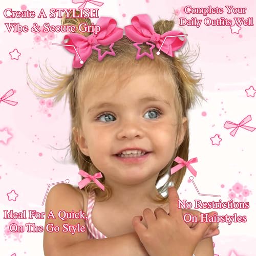 STGDAK 26-Piece Coquette Hair Bow and Star Clip Set, Pink Grosgrain