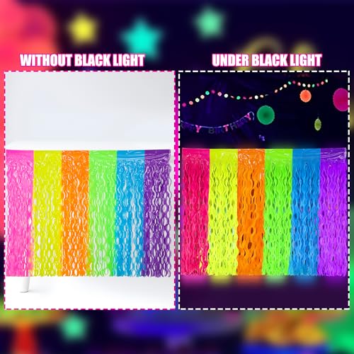 2 Pack Glow in the Dark Neon Tinsel Table Skirts - 108 x 29.5 Inch Party Decor