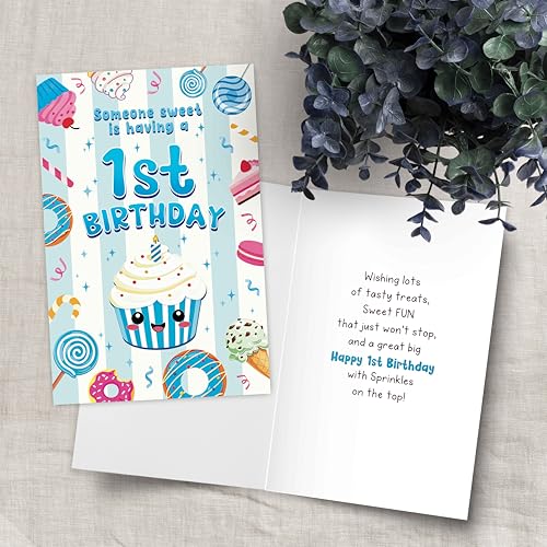 Happy 1st Birthday Card for Baby Boy with Cupcake Theme