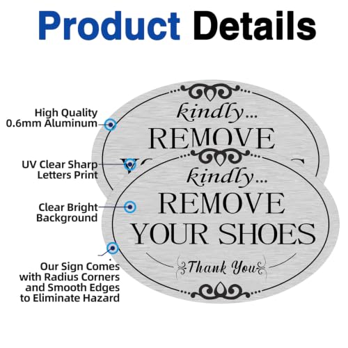 Remove Your Shoes Sign - 2 Pack Self-Adhesive Aluminum Plaque