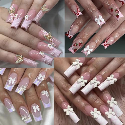 Qdsuh 3D Bow & Butterfly Nail Charms with Pearls Manicure Kit