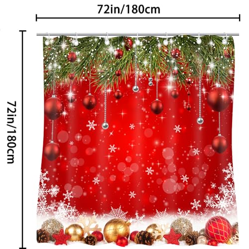 CapiSco Christmas Shower Curtain Set 72x72 Inches Waterproof Holiday Bathroom Decor with Hooks