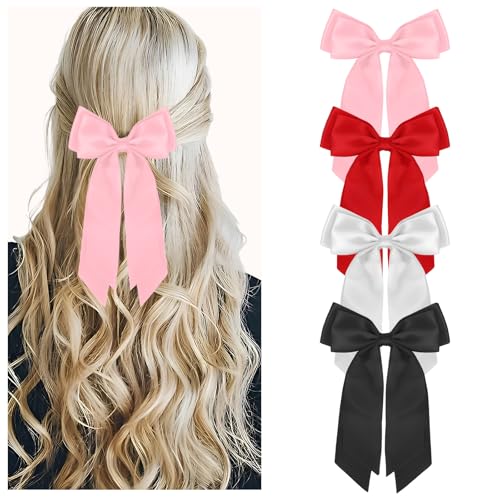 Hotalisona Satin Hair Bows for Women and Girls 4-Piece Clip Set