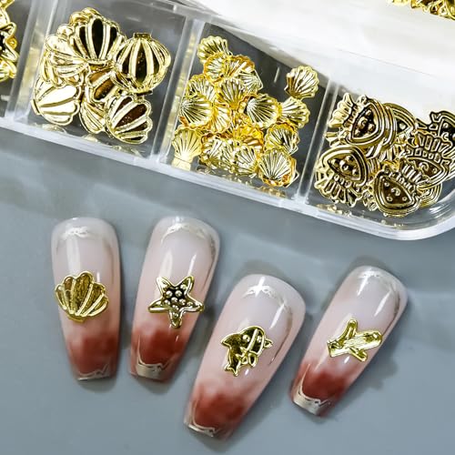LYLYNB 3D Gold Nail Art Charms - Summer Beach Gems & Jewels