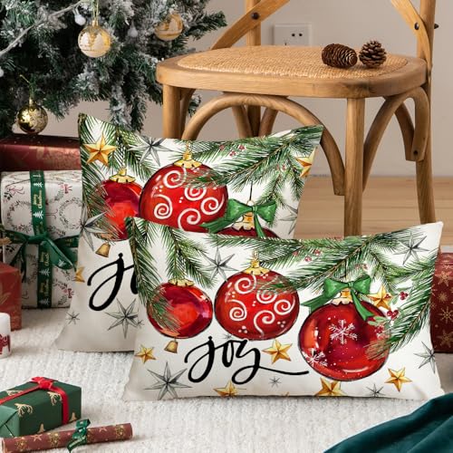 AACORS Christmas Pillow Cover 18x18 Inch – Baubles & Stars Decor