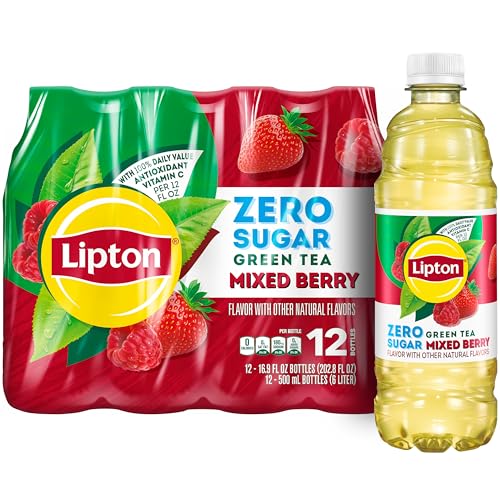 Lipton Zero Sugar Green Tea Mixed Berry Iced Tea, 12 Pack
