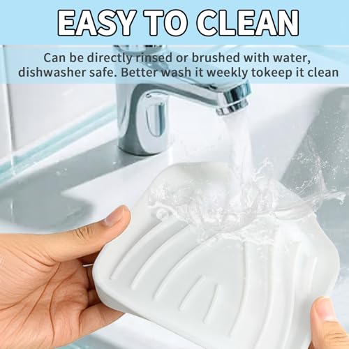MCSDFN Silicone Soap Dish with Drain - Self-Draining Holder, White (2 Pack)