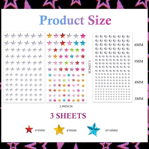 Face Gems Self-Adhesive Rhinestone Stickers Star Hair & Body Jewels for Festival