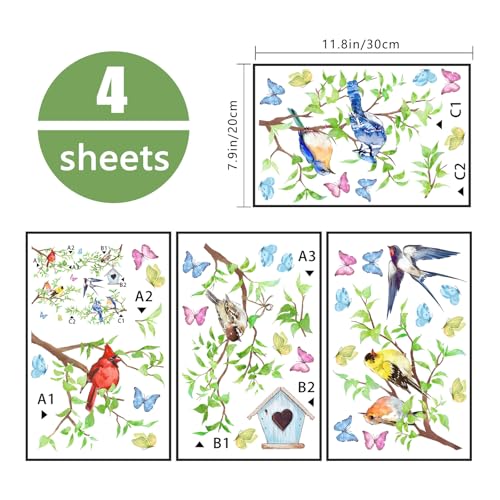 Spring Birds Window Clings - 4 Sheets with Cardinal & Blue Jay, Spring & Summer Decor