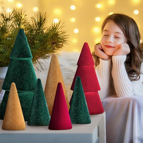 7 Pcs Velvet Christmas Tree Set - Modern Holiday Decor, Multiple Sizes