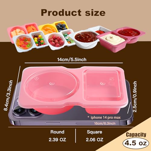 YTMerrify 20 Pack 4.5 Oz Reusable Snack Containers - 4 Colors, 2-Compartment with Lids