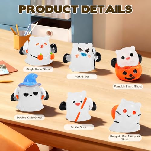 6PCS Glow-in-the-Dark Mini Ghost Figures - Cute Resin Statues