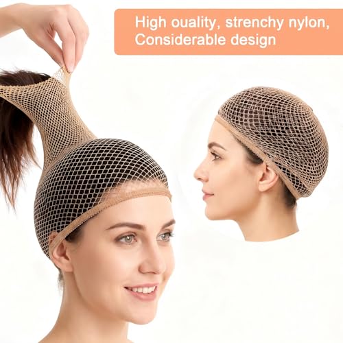 Sibba 10 Pcs Nude Wig Caps for Women - Large Mesh Elastic Hair Nets
