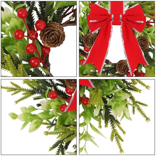 6 Pcs Christmas Wreath for Cabinets 14-Inch with Red Bows & Pine Cones - Holiday Decor