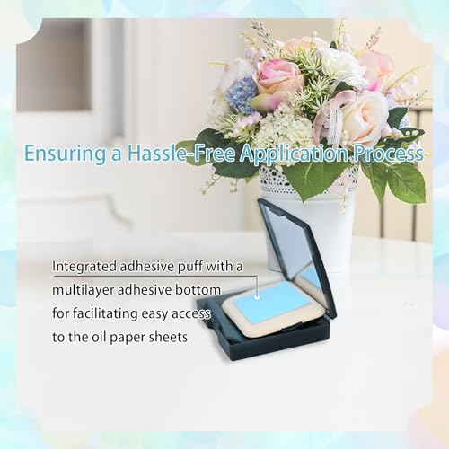 Benepoint Oil Blotting Sheets for Face - 100 Pcs Bamboo Charcoal Oil Control Film with Mirror and Puff Case