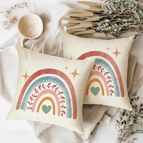 Fahrendom 18x18 Rainbow Watercolor Decorative Throw Pillow Covers Set of 2