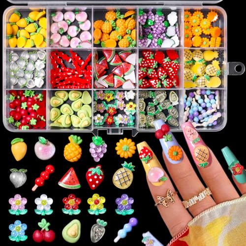 Major Dijit 3D Resin Fruit and Flower Nail Charms Assorted Set
