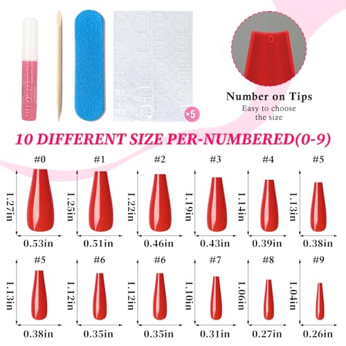 Lifextol Long Red Coffin Press On Nails Kit with Glue and Adhesive Tabs