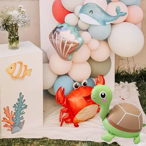 3D Self-Standing Turtle Foil Balloons - 4 Pack, 28-Inch Ocean Party Decor