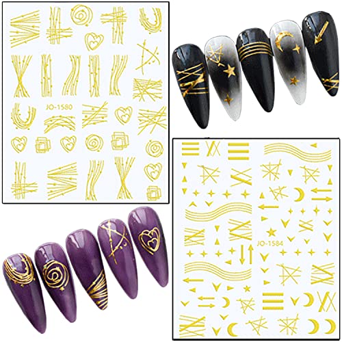 Vezocim Gold Nail Art Stickers 6 Sheets 3D Self-Adhesive Decals