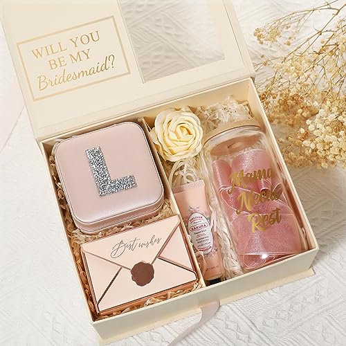 CHMI Travel Jewelry Case Small Leather Organizer Box with Mirror for Women Pink Initial