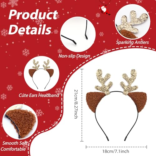 Sightor Golden Sequined Reindeer Antlers Headband for Christmas Party