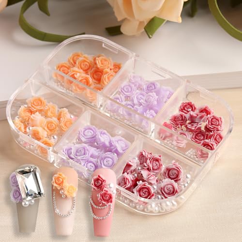 FSpronail 3D Resin Rose Camellia Flower Nail Art Charms 2 Boxes