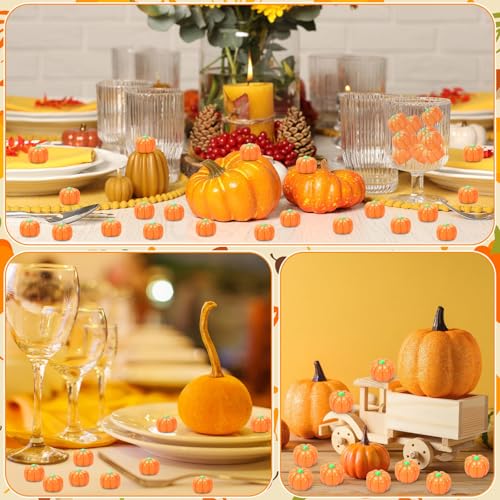60Pcs Mini Resin Pumpkins - Tiny Decorative Fake Pumpkins for DIY Crafts