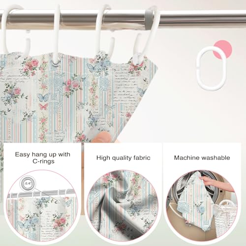 Lindameler Vintage Floral Shower Curtain - Pink Boho Design, 72x72