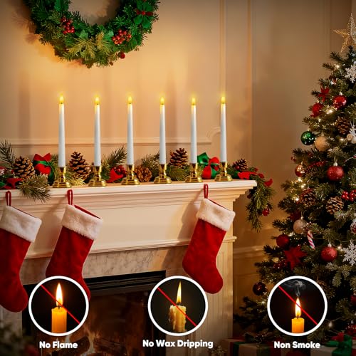 White Flameless Window Candles with Gold Holders Remote Timer - Christmas Decor