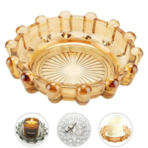 Bubble Smoky Glass Candle Holder - Amber Decorative Tray for Home Decor