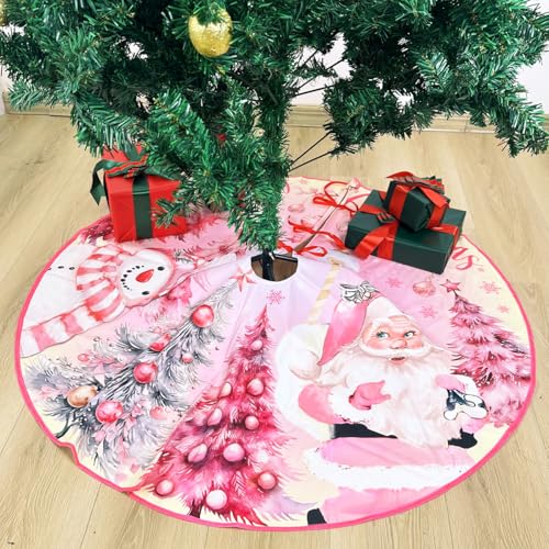 Pink Christmas Tree Skirt 48 Inch Faux Polyester Holiday Decor