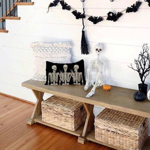 PANDICORN Skeleton Halloween Throw Pillow Cover, 12x20 Inch Farmhouse Decor