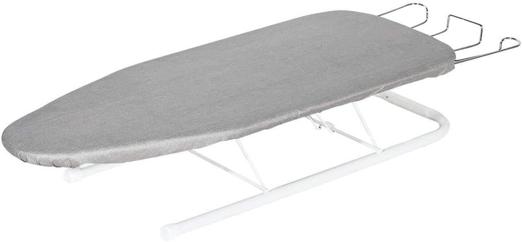 STORAGE MANIAC Tabletop Ironing Board - Durable All-Iron Frame with Iron Rest & Silver Metallic Cover - Silver Grey