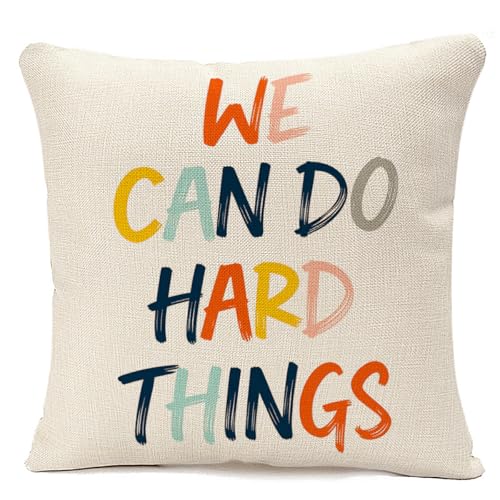 LAVVIEGO We Can Do Hard Things Throw Pillow Cover 18x18 Multi-019 Linen Blend Motivational Cushion for Sofa Bed