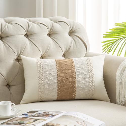 Beige & Brown Striped Lumbar Pillow Cover, 12x20 Inch