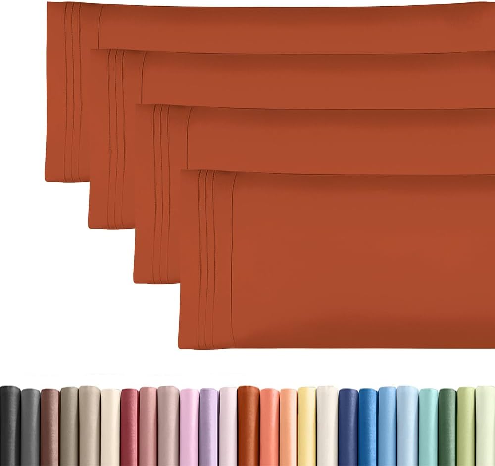 Skiennix Body Pillowcases Set of 4 | Soft, Breathable 20x54 Long Pillow Covers - Comfy & Fade-Free in Terracotta