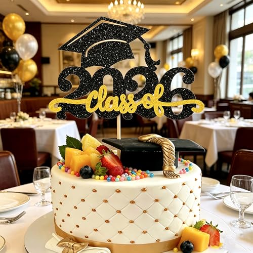 Congrats Grad 2026 Cake Topper - Glitter Graduation Decoration